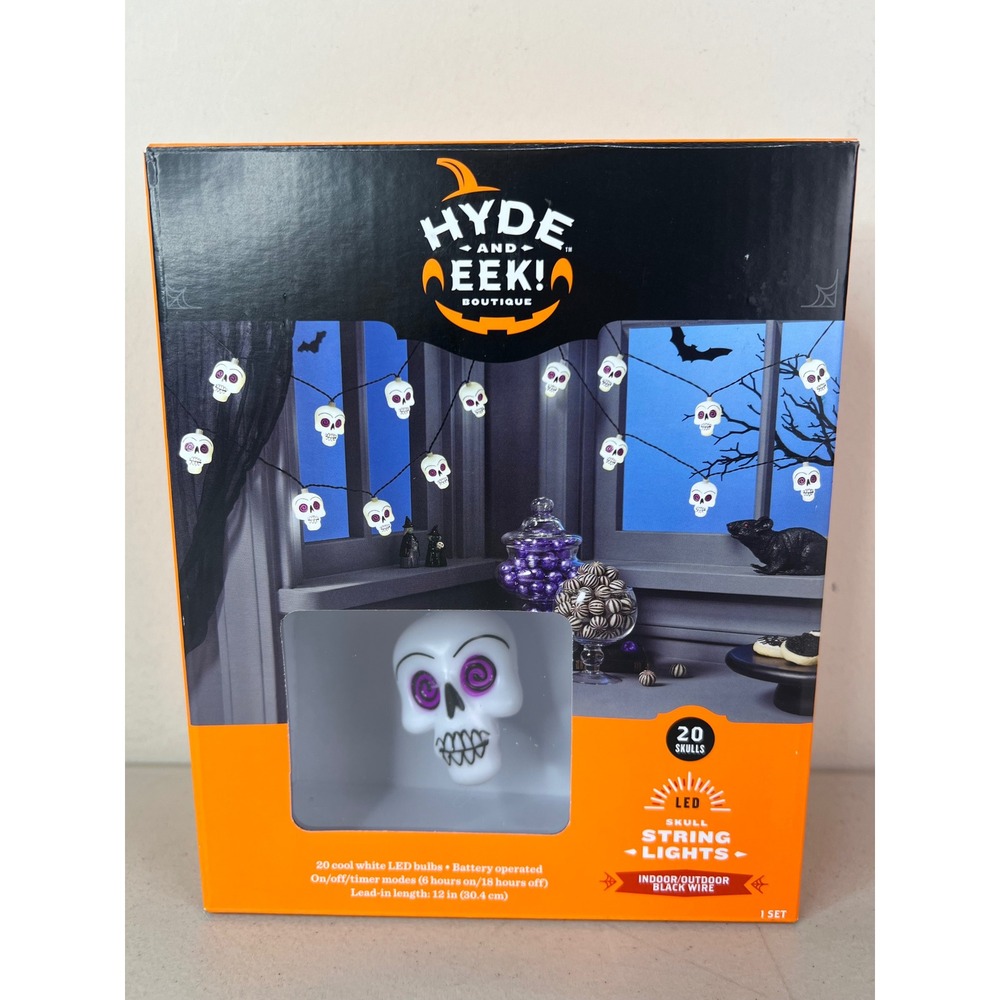 Hyde and EEK LED Sugar Skull String Lights 20 Count Halloween Decor White Purple